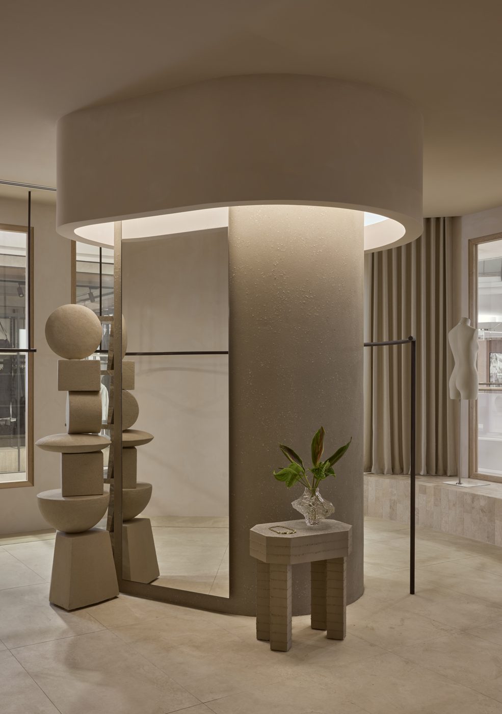 Circular Sea Collection textured column in a retail fit-out